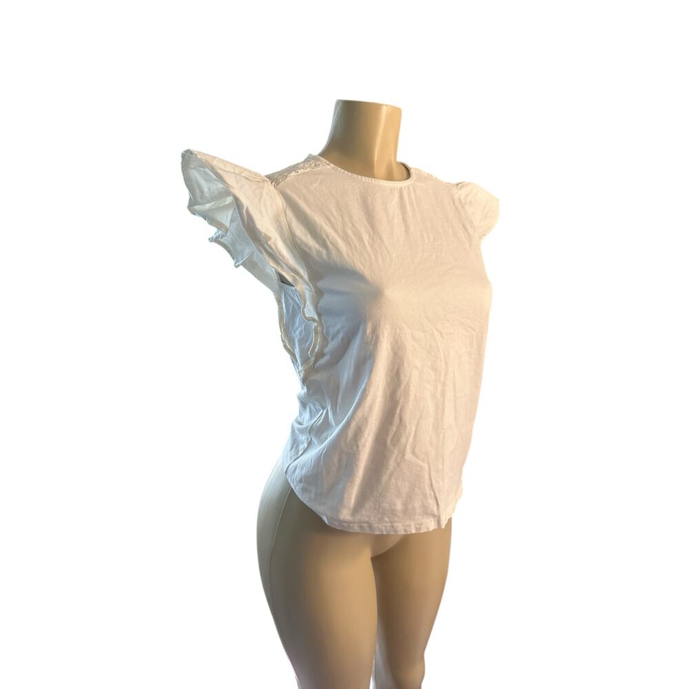 Women S Iuvas Cream White Ruffle Short Sleeved Tee Shirt Top Cotton
